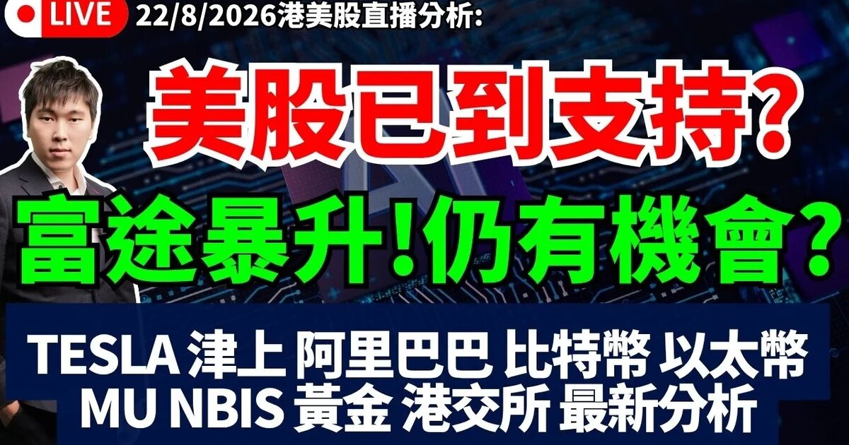 美股已到支持?富途暴升仍有機會?Tesla、津上、阿里、比特幣、以太幣、MU、黃金、港交所最新位階|30歲財務自由觀點整理