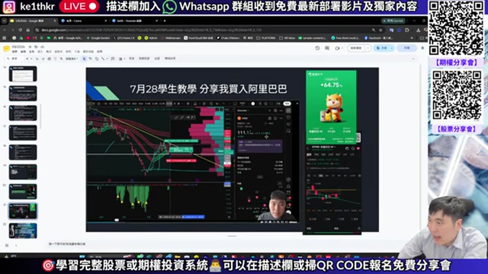 講者展示7月28日教學中的阿里巴巴部署與倉位回報