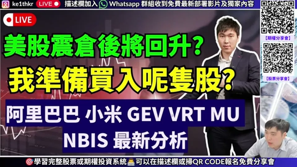 美股震倉後將回升?30歲財務自由:標普假跌穿後轉強,正分批買入這兩隻股——阿里巴巴、小米、GEV、VRT、MU、NBIS 分析整理