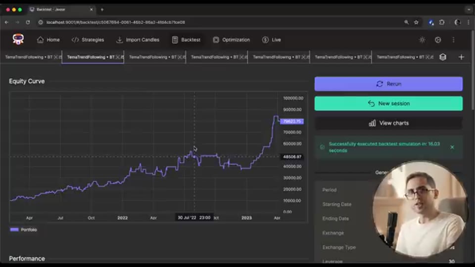 權益曲線上的長期回撤與橫行段落(截圖出自原片 Algo-trading with Saleh)