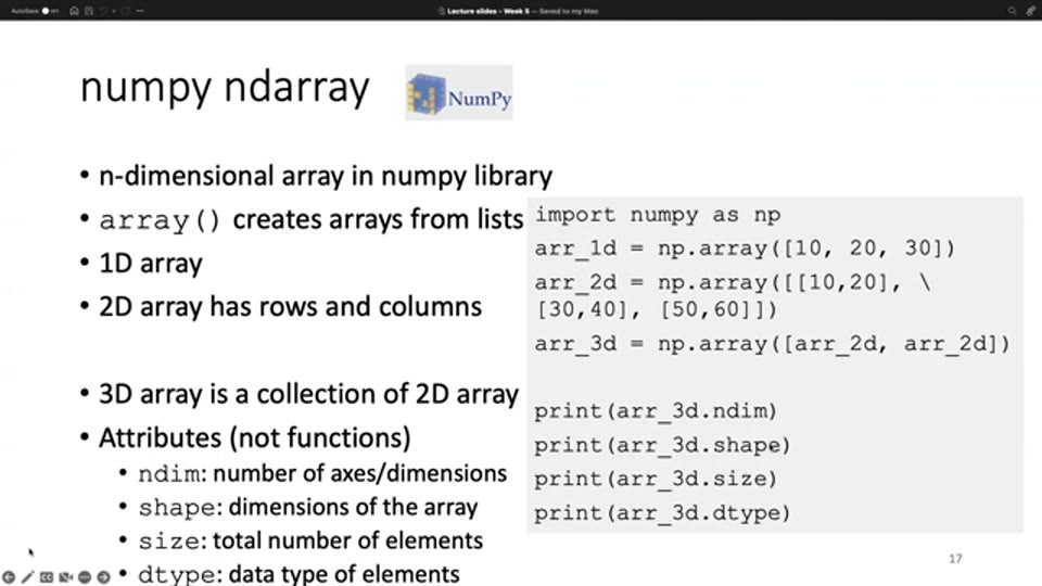NumPy ndarray：由列表建立一至三維陣列及查閱屬性（截圖出自原片（Liu Peng））